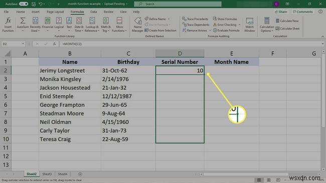 Cách sử dụng công thức THÁNG trong Excel