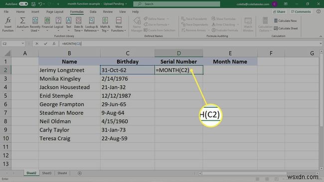 Cách sử dụng công thức THÁNG trong Excel