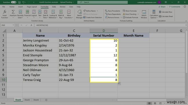 Cách sử dụng công thức THÁNG trong Excel