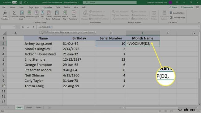 Cách sử dụng công thức THÁNG trong Excel