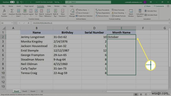 Cách sử dụng công thức THÁNG trong Excel