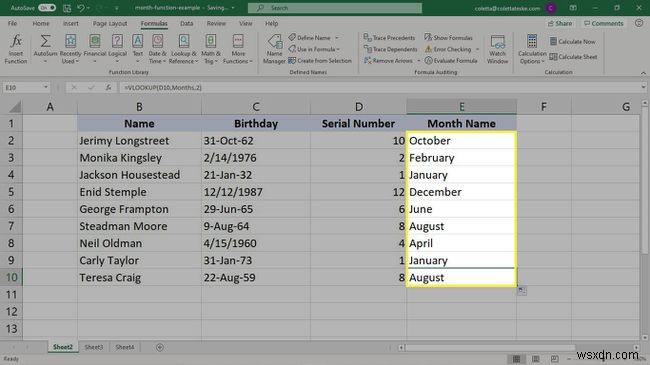 Cách sử dụng công thức THÁNG trong Excel