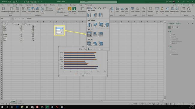 Cách tạo biểu đồ thanh trong Excel