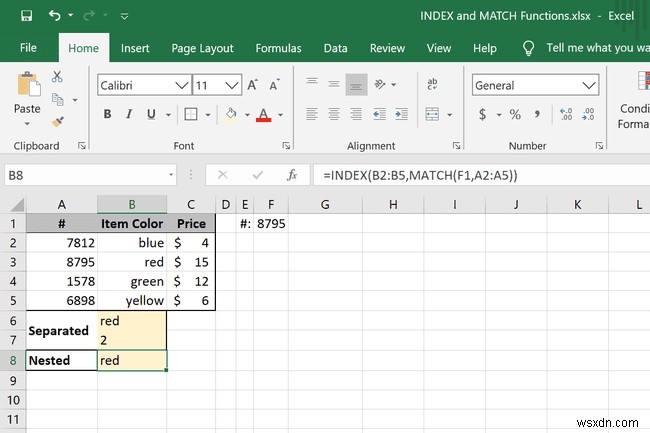 Cách sử dụng hàm INDEX và MATCH trong Excel