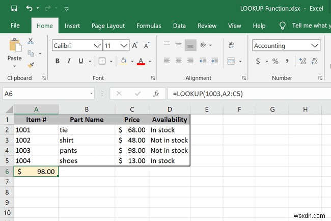 Cách sử dụng hàm LOOKUP trong Excel