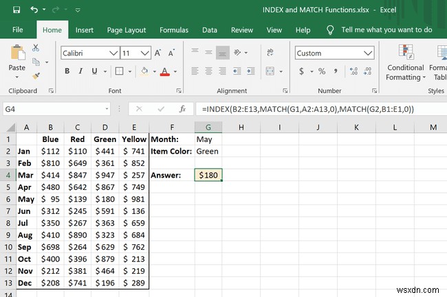 Cách sử dụng hàm INDEX và MATCH trong Excel