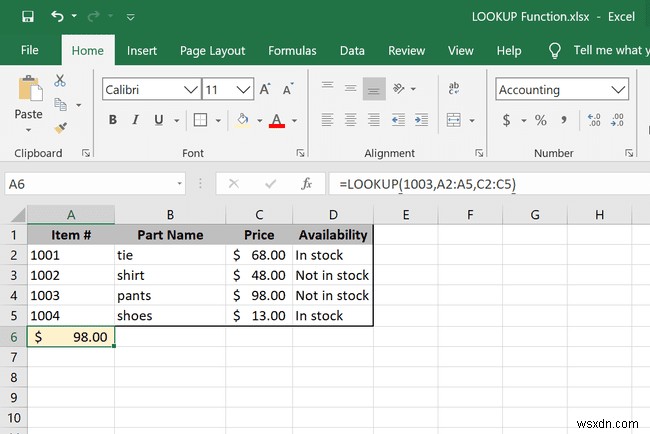 Cách sử dụng hàm LOOKUP trong Excel