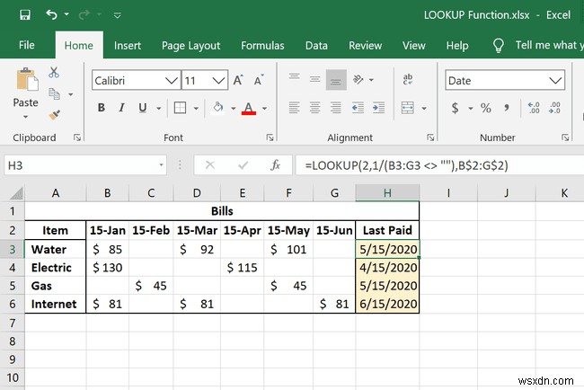 Cách sử dụng hàm LOOKUP trong Excel