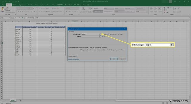Cách sử dụng hàm COUNTIFS trong Excel
