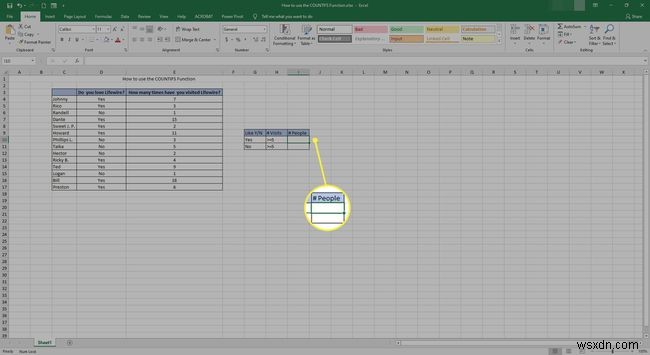 Cách sử dụng hàm COUNTIFS trong Excel