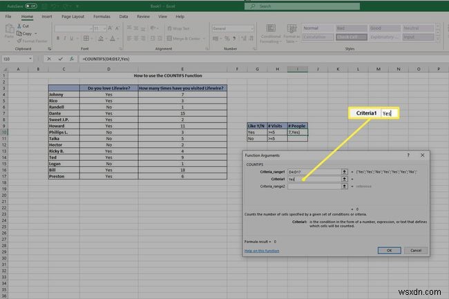 Cách sử dụng hàm COUNTIFS trong Excel