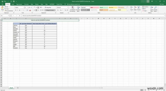 Cách sử dụng hàm COUNTIFS trong Excel