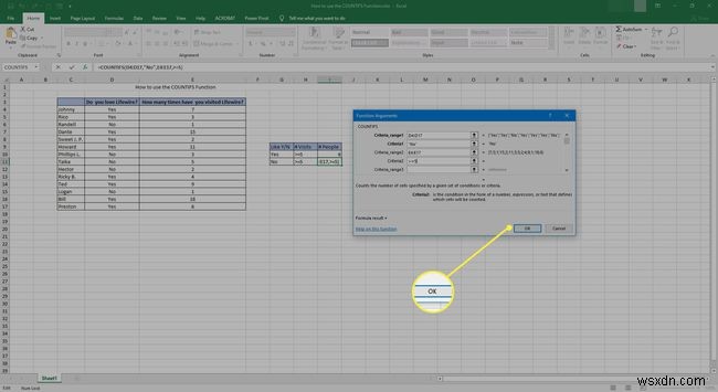 Cách sử dụng hàm COUNTIFS trong Excel