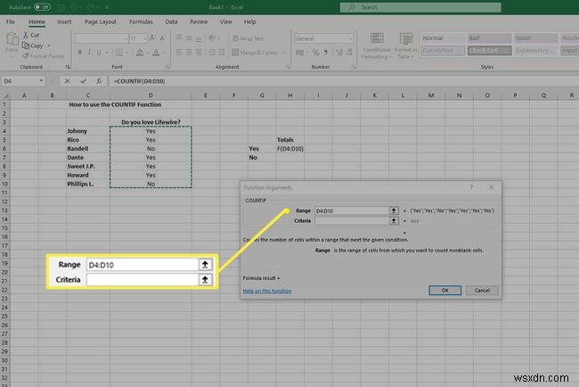 Cách sử dụng hàm COUNTIF trong Excel