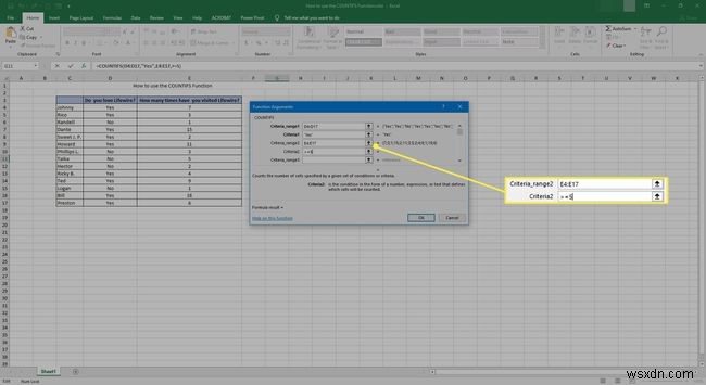 Cách sử dụng hàm COUNTIFS trong Excel