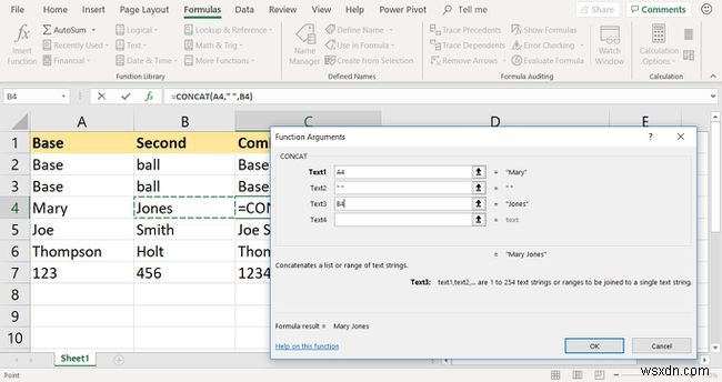 Cách sử dụng Hàm CONCATENATE trong Excel để kết hợp các ô