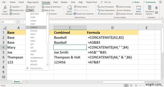 Cách sử dụng Hàm CONCATENATE trong Excel để kết hợp các ô