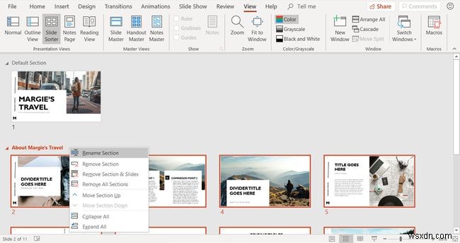 Cách sử dụng Chế độ xem sắp xếp trang chiếu trong PowerPoint