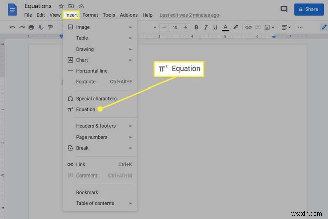 Cách sử dụng trình chỉnh sửa phương trình trong Google Documents