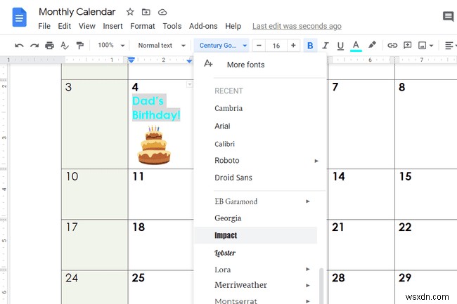 Cách sử dụng Mẫu lịch trong Google Documents