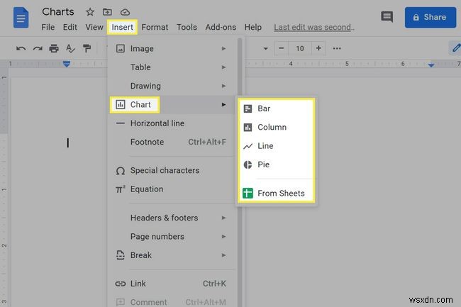 Cách tạo biểu đồ trên Google Documents