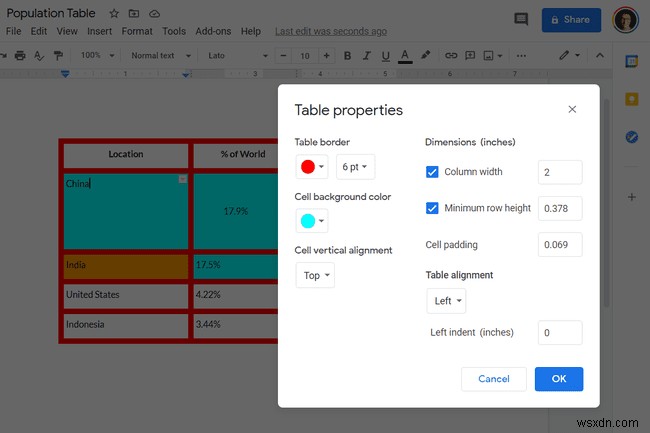 Cách tạo bảng trong Google Documents