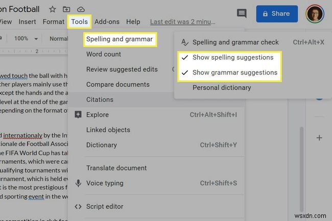 Cách sử dụng tính năng Kiểm tra chính tả của Google Documents