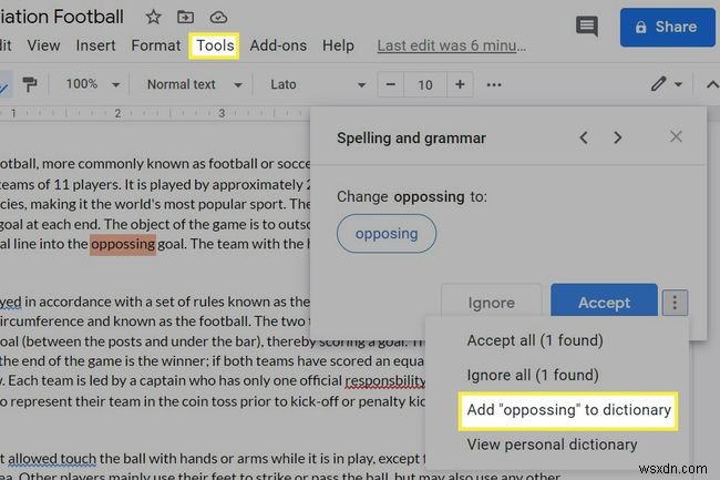 Cách sử dụng tính năng Kiểm tra chính tả của Google Documents