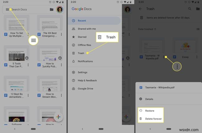 Cách truy cập vào Thùng rác của Google Documents