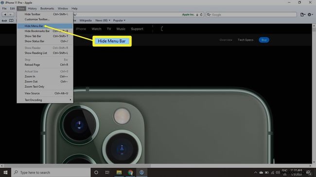 Cách hiển thị thanh menu trong Safari dành cho Windows