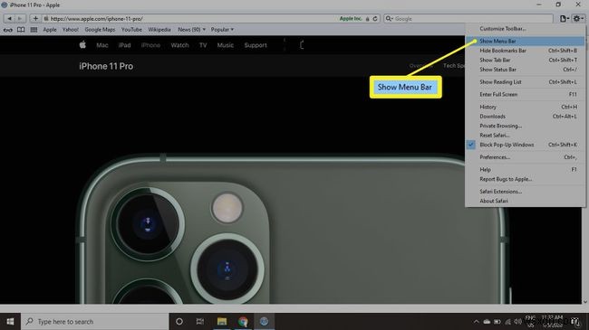 Cách hiển thị thanh menu trong Safari dành cho Windows