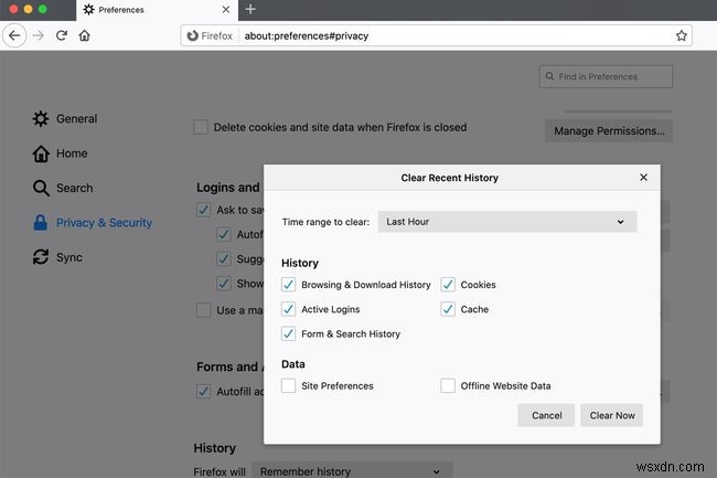 Quản lý lịch sử duyệt web và dữ liệu cá nhân trong Firefox