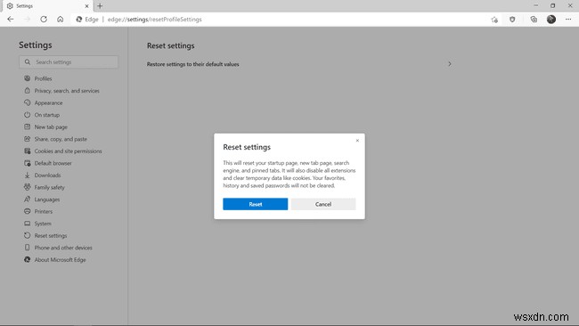 Cách đặt lại Microsoft Edge