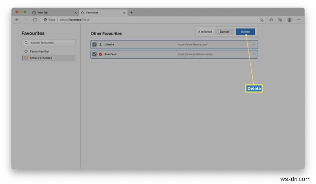 Cách xóa mục ưa thích trên Microsoft Edge