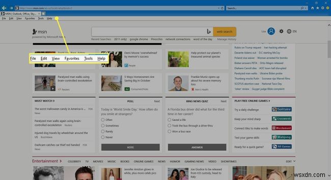 Cách xem menu công cụ trong Internet Explorer 11