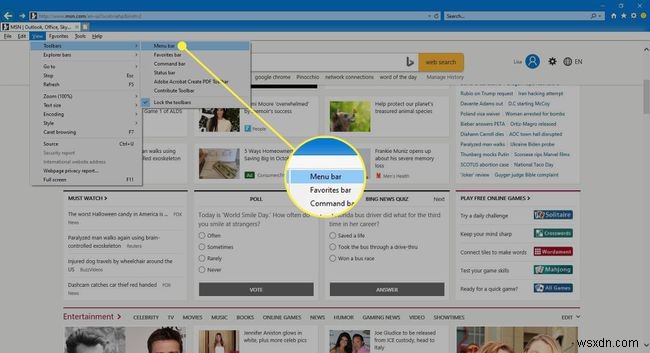 Cách xem menu công cụ trong Internet Explorer 11