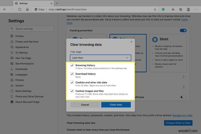 Quản lý và xóa dữ liệu duyệt web trong Microsoft Edge