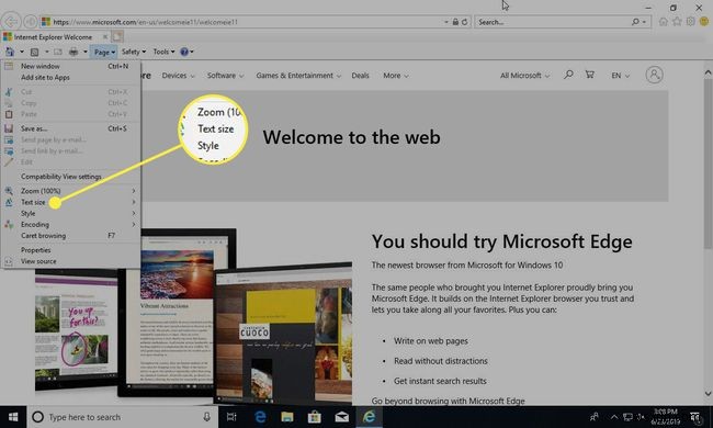 Cách sửa đổi kích thước văn bản trong Internet Explorer