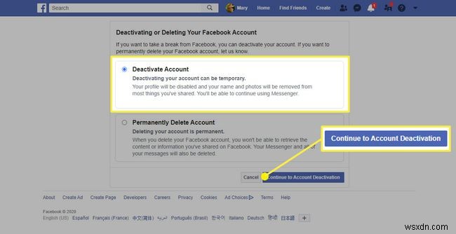 Cách hủy kích hoạt tài khoản Facebook của bạn