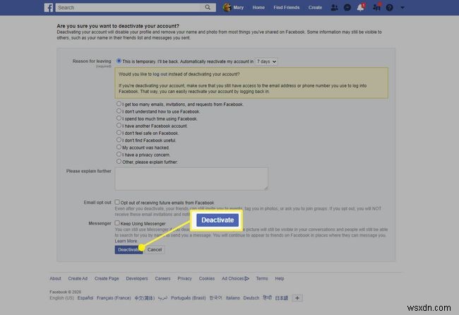 Cách hủy kích hoạt tài khoản Facebook của bạn