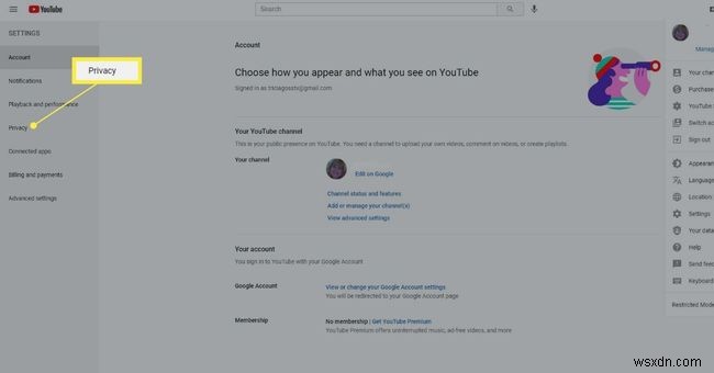 Cài đặt quyền riêng tư của YouTube