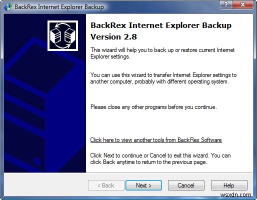 Cách sao lưu cài đặt Internet Explorer bằng BackRex