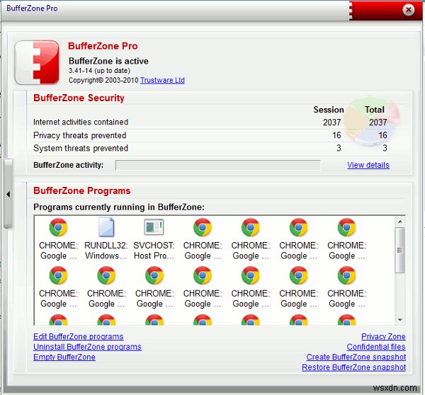 BufferZone Pro Cho phép bạn lướt web trong hộp cát bảo mật, giúp bạn được bảo vệ khỏi vi-rút và phần mềm độc hại