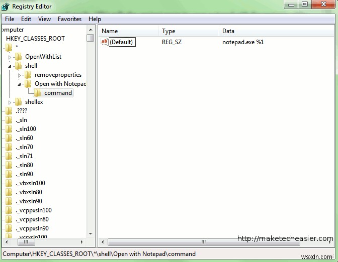 Cách đặt  Mở bằng Notepad  trong mọi trình đơn ngữ cảnh trong Windows 7