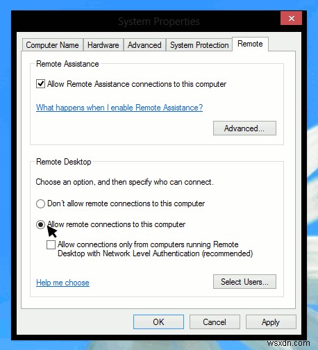 Thiết lập Remote Desktop trong Windows 8