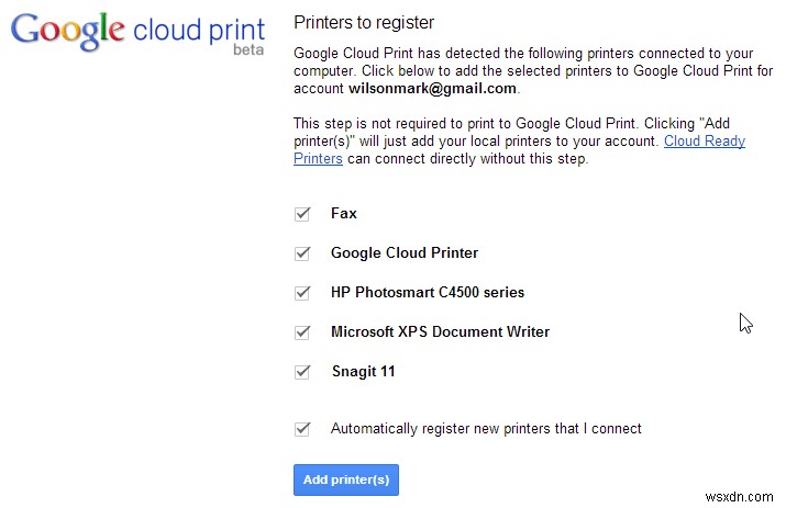 In tệp từ xa trong Windows với Google Cloud Print