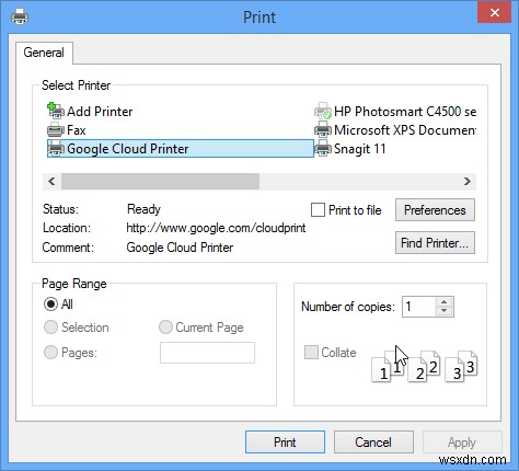 In tệp từ xa trong Windows với Google Cloud Print