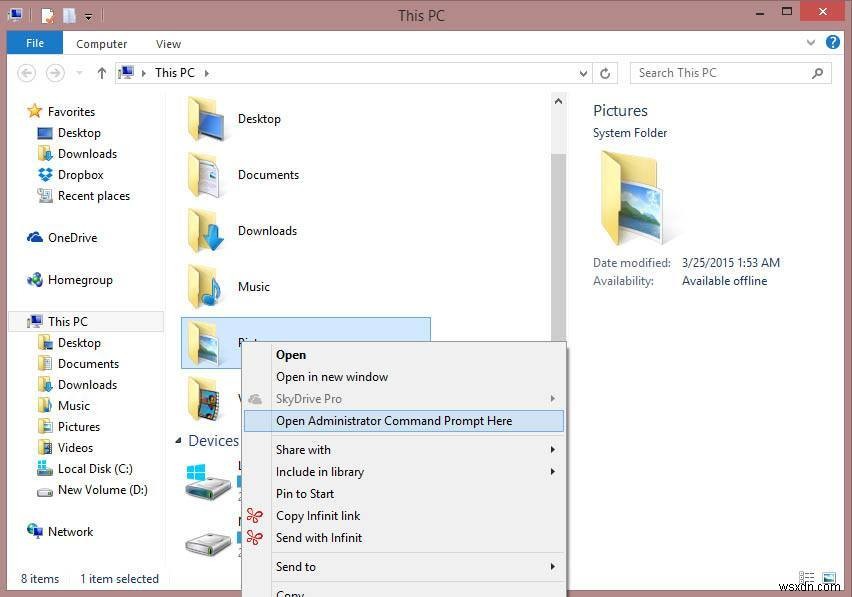 Cách khởi chạy Dấu nhắc lệnh quản trị viên trong Windows 8 File Explorer