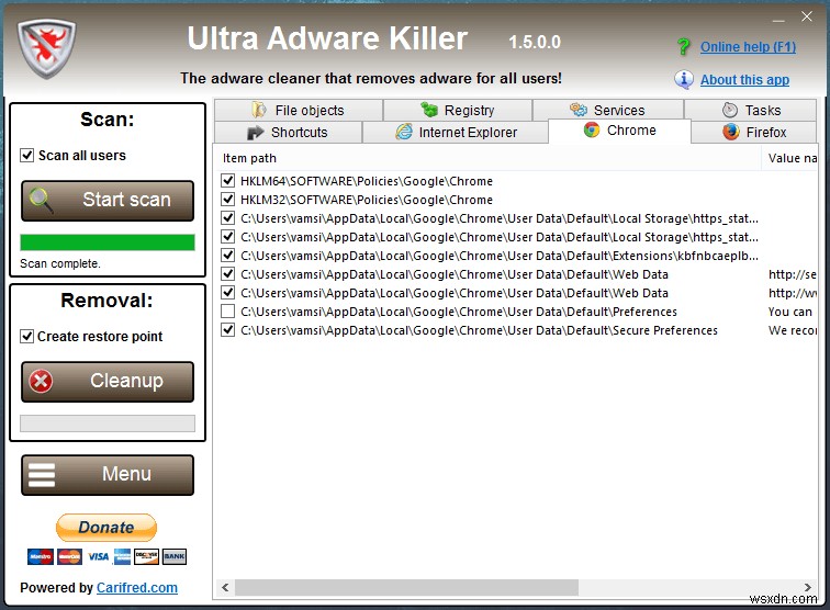 Ultra Adware Killer - Một tiện ích đơn giản để làm sạch phần mềm quảng cáo đã cài đặt 