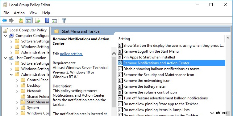 Cách tắt Action Center trong Windows 10